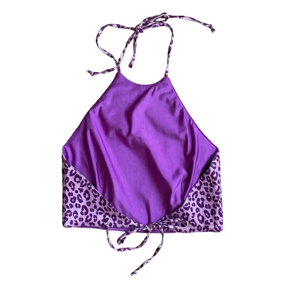 dELiA*s x Dolls Kill Purple Township Rebel Leopard Print Satin Halter Top L XL - Picture 5 of 7